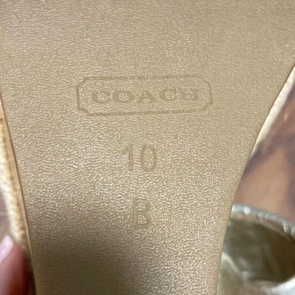 Coach Marian Metallic Silver Wood Platform Wedge Sandals w/Ankle Strap. Size 10.